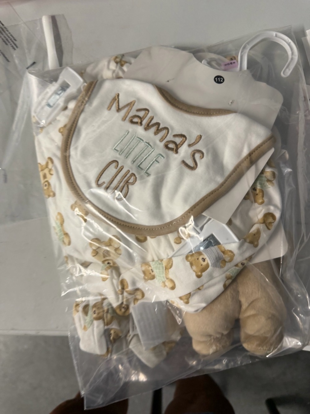 Size 9 month five piece baby set bear MOTIF pajama rattle hat, new with tags - Picture 4 of 7